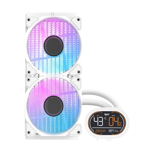 darkFlash DH240D - Refroidissement liquide 240 mm avec écran LED (blanc) : radiateur 240 mm et ventilateurs ARGB de 120 mm