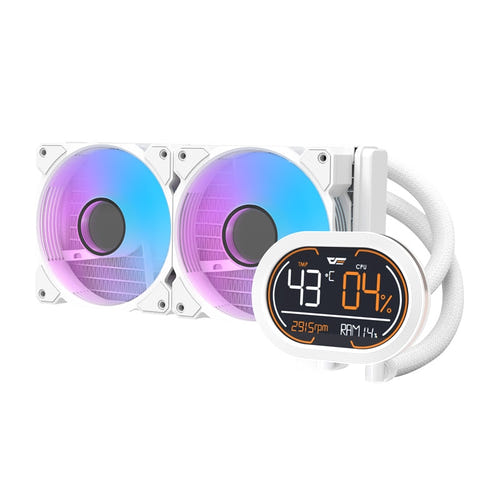 darkFlash DH240D - Refroidissement liquide 240 mm avec écran LED (blanc) : écran LED segmenté sur le waterblock