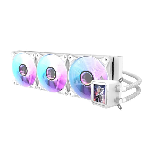 darkFlash DV360S - Refroidissement liquide 360 mm avec écran LCD (blanc) : radiateur 360 mm et trois ventilateurs ARGB
