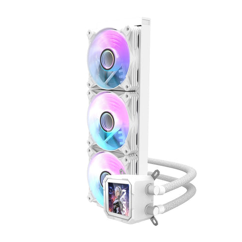 darkFlash DV360S - Refroidissement liquide 360 mm avec écran LCD (blanc) : écran LCD IPS de 3,2 pouces sur le waterblock