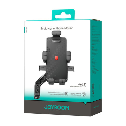 Joyroom JR-OK7 - Support téléphone pour moto, rotation 360° (noir) : téléphone verrouillé dans le support sur le guidon
