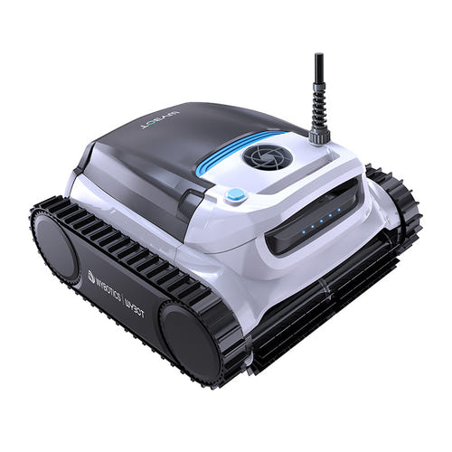 Wybot M1C - Robot de piscine filaire Plug & Play, câble de 18 m : robot Wybot M1C nettoyant la paroi d'un bassin