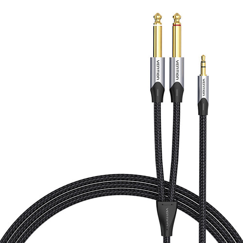 Vention BARHK - Câble audio jack 3,5 mm vers 2 jacks 6,35 mm, 8 m (gris) : câble audio Vention BARHK gris de 8 mètres