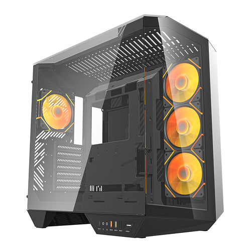 Darkflash DY470 - Boîtier PC Big Tower noir avec 4 ventilateurs ARGB : boîtier PC Darkflash DY470 noir vu de face