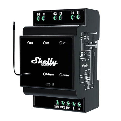 Shelly Qubino Wave Pro 3 - Relais Z-Wave 3 canaux sur rail DIN (bande 908,4 MHz) : relais Z-Wave Shelly Qubino Wave Pro 3 sur rail DIN