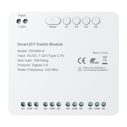 Avatto ZWSMMD-4-32V - Module ZigBee 4 canaux à contacts secs 32 V : module ZigBee 4 canaux Avatto ZWSMMD-4-32V