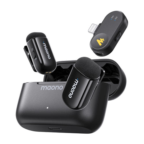 Maono WM622 PB2 - Micro-cravate sans fil pour iPhone et iPad (2 émetteurs) : réduction de bruit réglable sur quatre niveaux