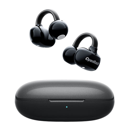 OneOdio OpenRock E - Écouteurs ouverts à clip, 10 mm et 28 h (noirs) : clip souple porté sur le bord de l'oreille
