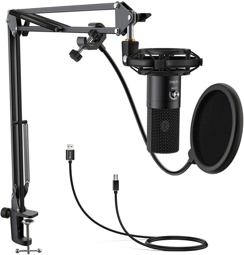 Fifine T669 - Microphone USB à condensateur avec bras articulé (noir) : suspension antichoc et filtre anti-pop du Fifine T669