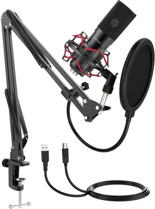 Fifine T732 - Microphone USB à condensateur avec bras et trépied (noir) : trépied de bureau du Fifine T732