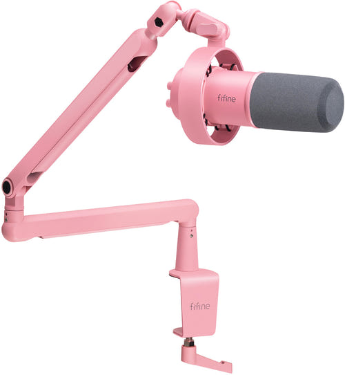 Fifine T688P - Microphone dynamique USB-C et XLR avec bras (rose) : molettes de gain et d'écoute du Fifine T688P