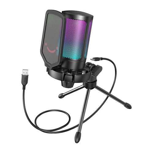 Fifine A6V - Microphone à condensateur USB-C RGB (noir) : microphone à condensateur Fifine A6V noir avec filtre anti-pop