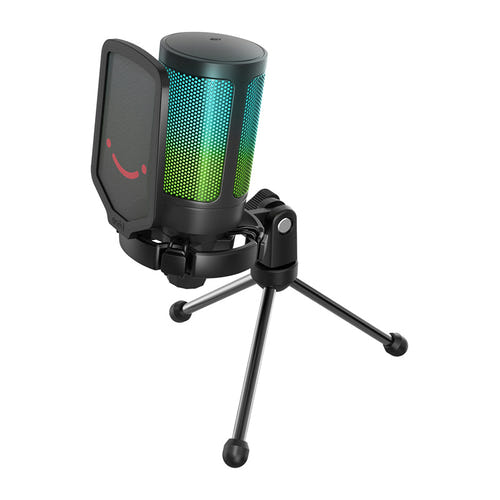 Fifine A6V - Microphone à condensateur USB-C RGB (noir) : bouton tactile de coupure du Fifine A6V