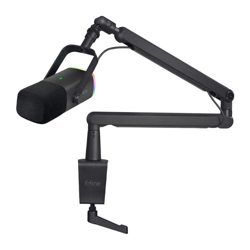 Fifine TAM8 - Microphone dynamique USB et XLR avec bras BM88 (noir) : microphone dynamique Fifine TAM8 noir sur son bras BM88