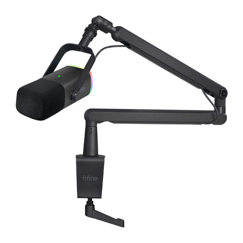 Fifine TAM8 - Microphone dynamique USB et XLR avec bras BM88 (noir) : microphone dynamique Fifine TAM8 noir sur son bras BM88
