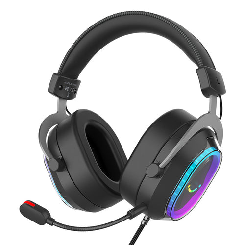 Fifine H13 - Casque gaming USB 7.1 virtuel RGB 390 g (noir) : casque gaming Fifine H13 noir avec micro-perche