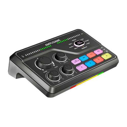 Fifine SC8 RGB - Table de mixage gaming XLR, optique et 48 V (noire) : molettes de réglage de la Fifine SC8 RGB