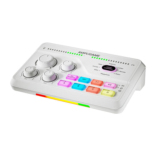 Fifine SC8W RGB - Table de mixage gaming XLR, optique et 48 V (blanche) : molettes de réglage de la Fifine SC8W RGB
