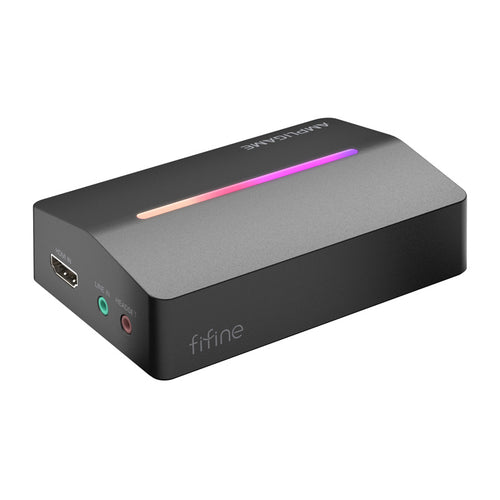 Fifine V3 - Carte d'acquisition HDMI vers USB-A 1080p 60 Hz (noire) : carte d'acquisition Fifine V3 noire avec bandeau RGB