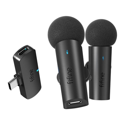 Fifine M8 - Kit 2 microphones cravate sans fil USB-C (noir) : récepteur USB-C et pinces de fixation du Fifine M8