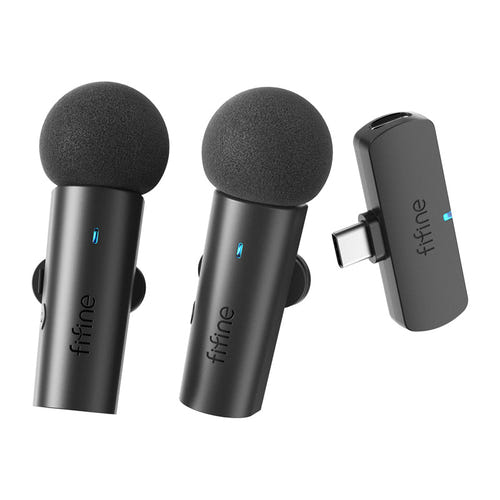 Fifine M8 - Kit 2 microphones cravate sans fil USB-C (noir) : kit de deux micros cravate sans fil Fifine M8 noirs