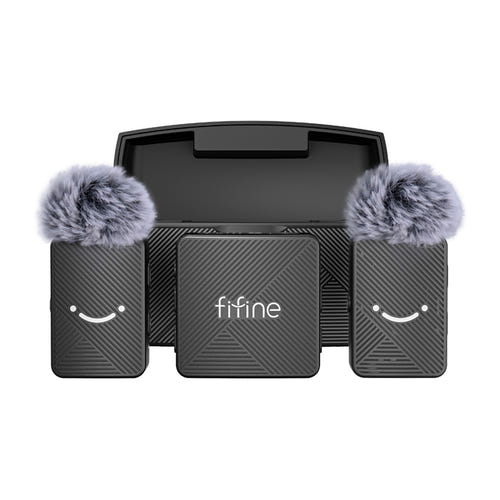 Fifine M9 - Kit micros cravate sans fil avec boîtier de charge (noir) : kit de micros cravate sans fil Fifine M9 et son boîtier de charge