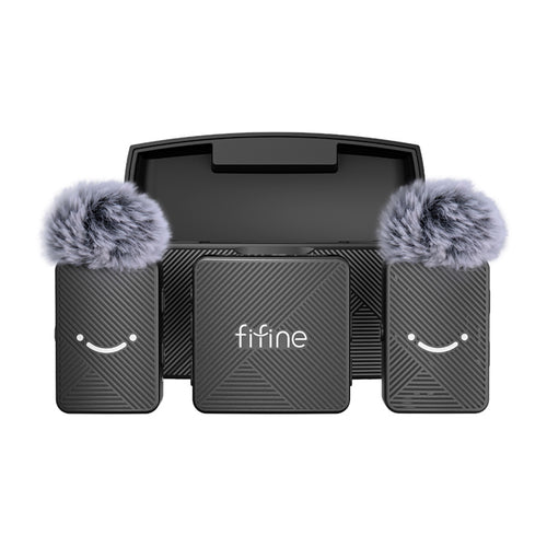 Fifine M9 - Kit micros cravate sans fil avec boîtier de charge (noir) : kit de micros cravate sans fil Fifine M9 et son boîtier de charge
