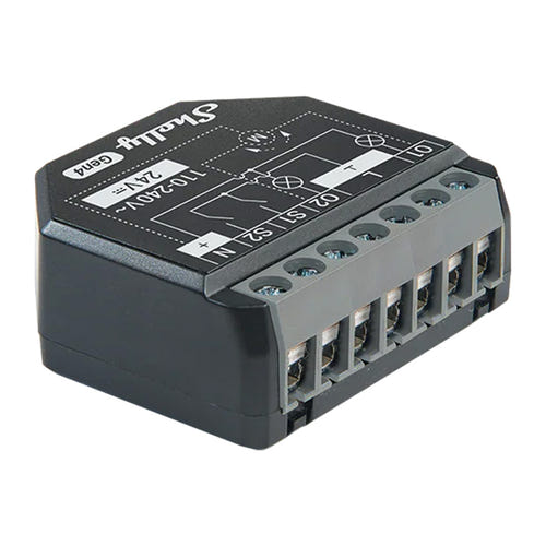 Shelly 2PM Gen4 - Module domotique 2 canaux Zigbee et Matter avec mesure d'énergie : bornes de raccordement des deux canaux