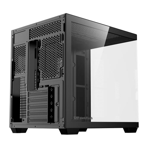darkFlash B275 - Boîtier PC mini tour panoramique 270° (noir) : intérieur du châssis et emplacements de ventilateurs