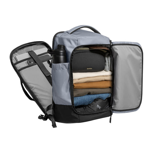 Tomtoc Navigator-T66 Liteway - Sac à dos de voyage 40 L (gris) : sac ouvert à plat et sangles de compression