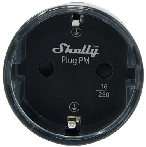 Shelly Plug PM Gen3 - Prise Matter de mesure d'énergie, sans coupure (noire) : prise branchée sur une prise murale de type F