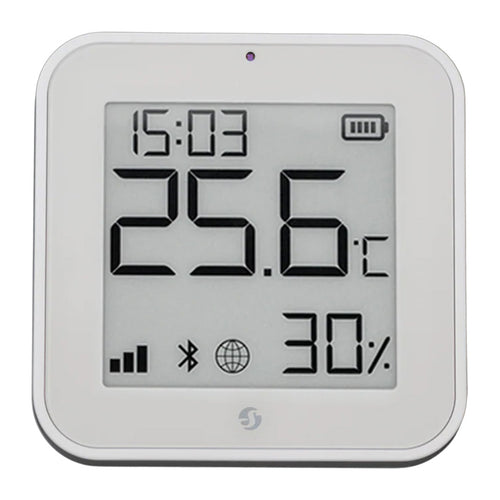 Shelly BLU H&T Display ZB - Capteur température, humidité et luminosité à écran e-paper (blanc) : capteur Shelly BLU H&T Display ZB blanc, écran allumé