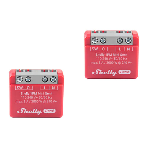 Shelly 1PM Mini Gen4 - Lot de 2 micromodules Zigbee/Matter avec mesure d'énergie : micromodule Shelly 1PM Mini Gen4 rouge