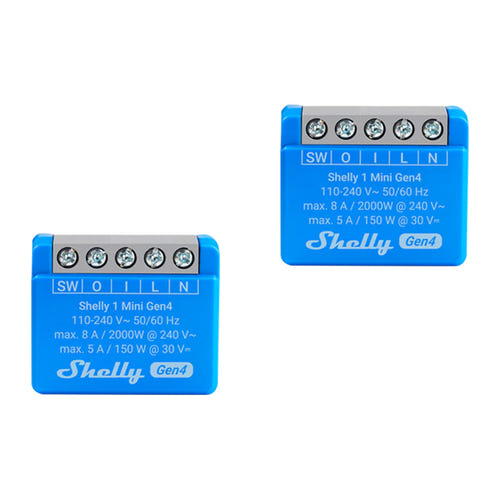Shelly 1 Mini Gen4 - Lot de 2 micromodules à contact sec Zigbee/Matter : micromodule Shelly 1 Mini Gen4 bleu