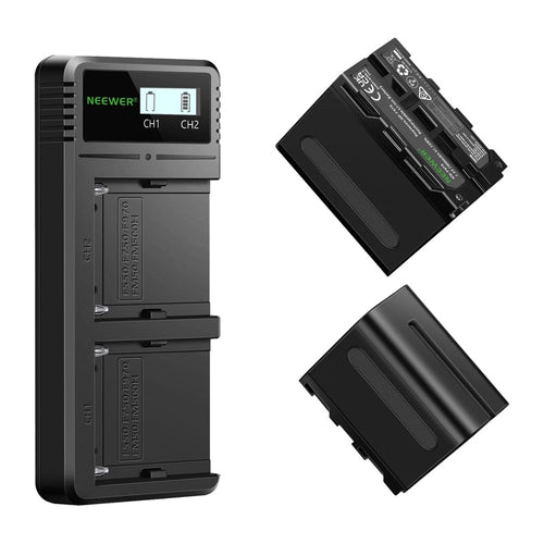 Neewer NW-F970 - Kit de 2 batteries 7800 mAh et chargeur double USB : kit de deux batteries Neewer NW-F970 et chargeur