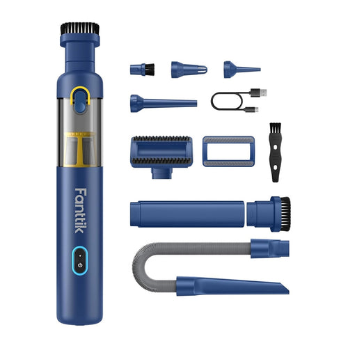 Fanttik V8 Apex - Aspirateur de voiture sans fil 19 000 Pa (bleu) : aspirateur de voiture bleu et ses accessoires