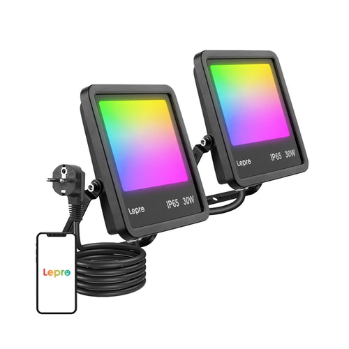 Lepro - Projecteur LED connecté 30 W RGB, IP65, faisceau 100°