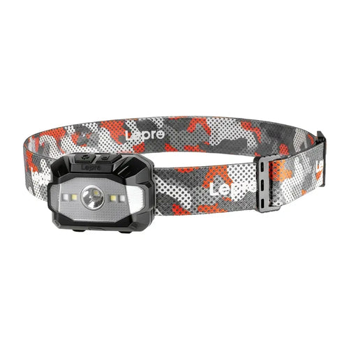 Lepro 320023 - Lampe frontale rechargeable 300 lumens, 10 modes : cycliste équipé de la frontale Lepro 320023 sous la pluie