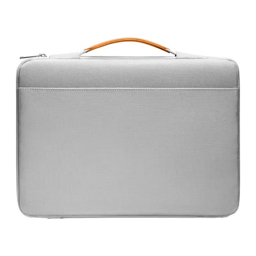 Tomtoc Defender-A14 - Sacoche pour ordinateur portable 16 pouces (grise) : chargeur et câbles rangés dans la poche avant