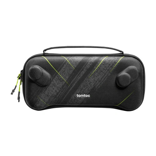 Tomtoc FancyCase-G02 - Étui slim pour ROG Ally et ROG Xbox Ally X (noir) : étui Tomtoc FancyCase-G02 noir posé près d'une console portable