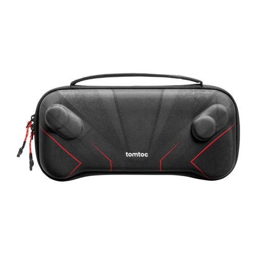 Tomtoc FancyCase-G02 - Étui pour ROG Ally et ROG Xbox Ally X (Midnight Black) : étui Tomtoc FancyCase-G02 Midnight Black fermé sur un bureau