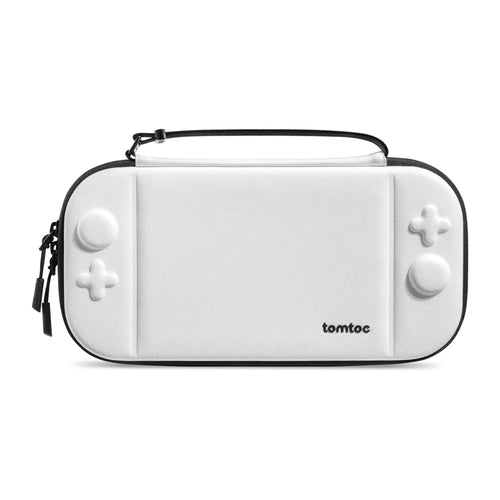 Tomtoc FancyCase-G05 - Étui slim pour Nintendo Switch 2, 12 jeux (blanc) : étui Tomtoc FancyCase-G05 blanc fermé sur un tapis clair