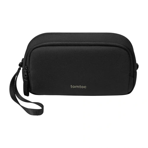 Tomtoc Light-T12 - Trousse de rangement 1,8 L à deux compartiments (noire) : trousse Tomtoc Light-T12 noire rangée dans une valise