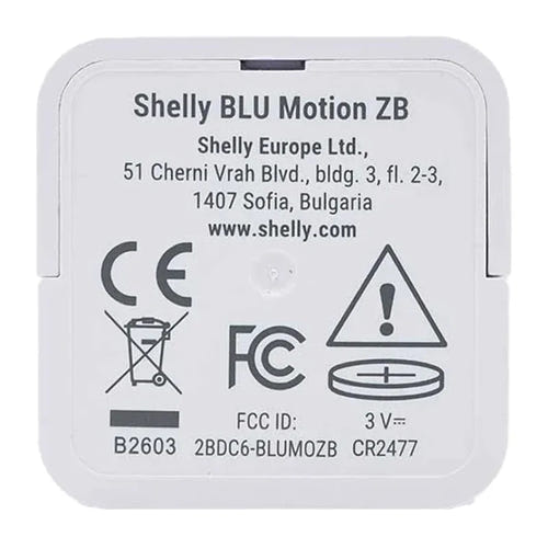 Shelly BLU Motion ZB - Capteur de mouvement Zigbee et Bluetooth sur pile : logement de la pile CR2477