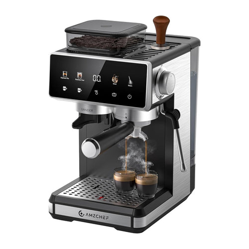 AMZCHEF CE-CM5560-SV - Machine à café à piston argentée avec broyeur - visuel 1
