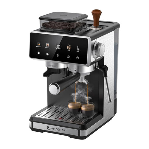 AMZCHEF CE-CM5560-SV - Machine à café à piston argentée avec broyeur - visuel 1