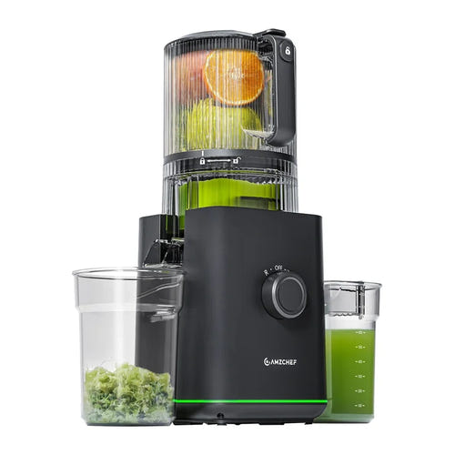 AMZCHEF CE-ZM1919 - Extracteur de jus 3 en 1 à vis lente, noir : goulotte large