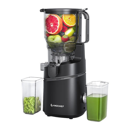 AMZCHEF SJ-036CBK - Extracteur de jus 250 W à alimentation automatique noir : trémie et carafe
