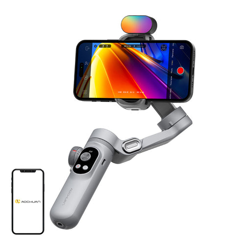 AOCHUAN X Pro RGB - Stabilisateur 3 axes avec lampe RGB pour smartphone (gris)
