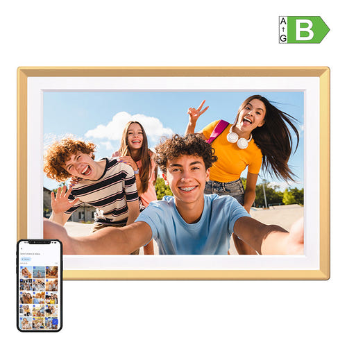 ARZOPA D14 Golden - Cadre photo numérique 14 pouces Wi-Fi tactile, coloris or